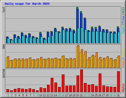 Daily usage for March 2025
